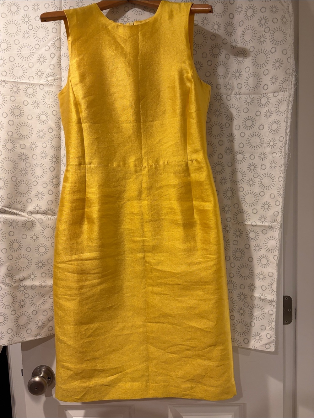 cocktail dress Barneys NewYork Italy yellow silk cotton size 40 8 sheath lined